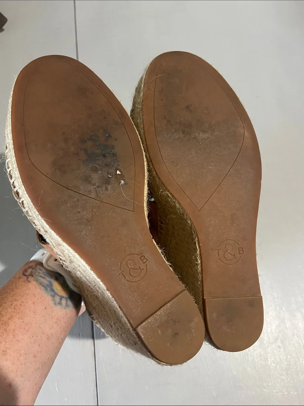 Treasure & Bond Tan Leather Espadrille Wedge Sandals with Ankle Strap